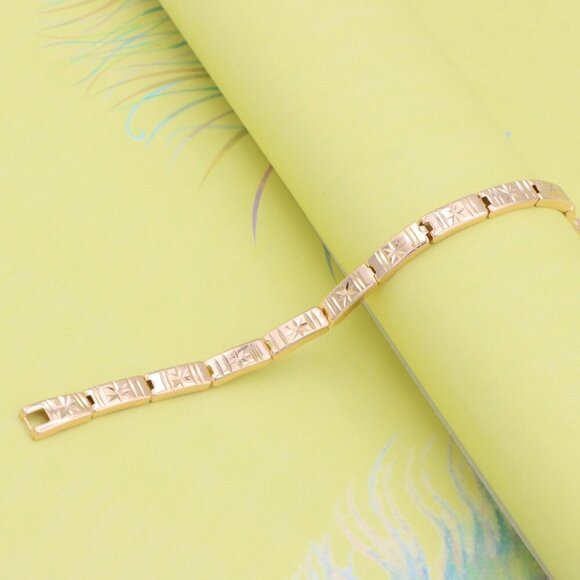 "Rose Gold Bracelet with Star Design in Glossy Linked Segments, XPBL0886 - Picture 4 of 12